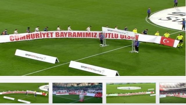 63 maçta futbolcular ve hakemler sahaya 'Cumhuriyet' pankartıyla çıktı