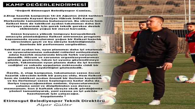 Etimesgut Belediyespor Teknik Direktörü Alper Gülter'den kamp değerlendirmesi